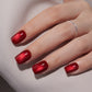 VSALON Nourishment Cider Red Cat Eye Short Square Press On Nails - styled for a holiday party look.