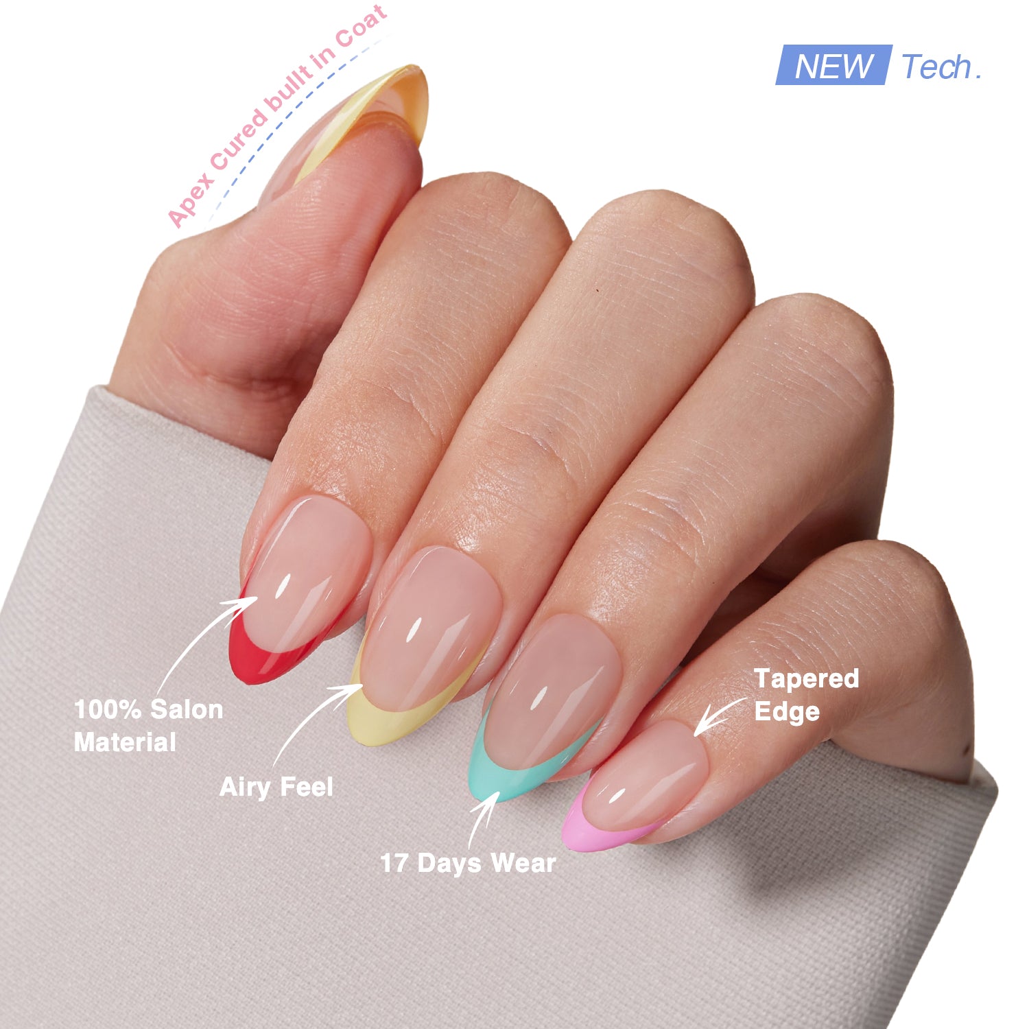 VSALON Nourishment Color Pop French Tips Short Almond Press On Nails - last up to 25+ days, salon-quality durability.