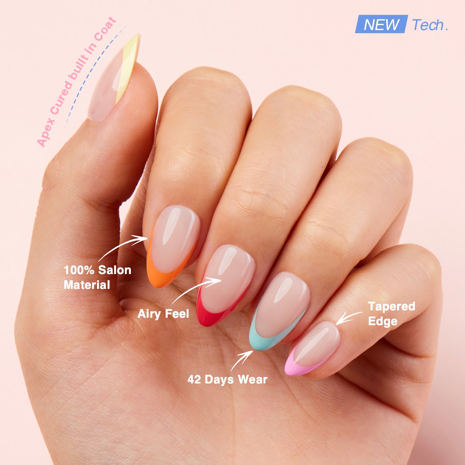 VSALON Nourishment Color Pop French Tips Short Almond Press On Nails - last up to 25+ days, salon-quality durability.