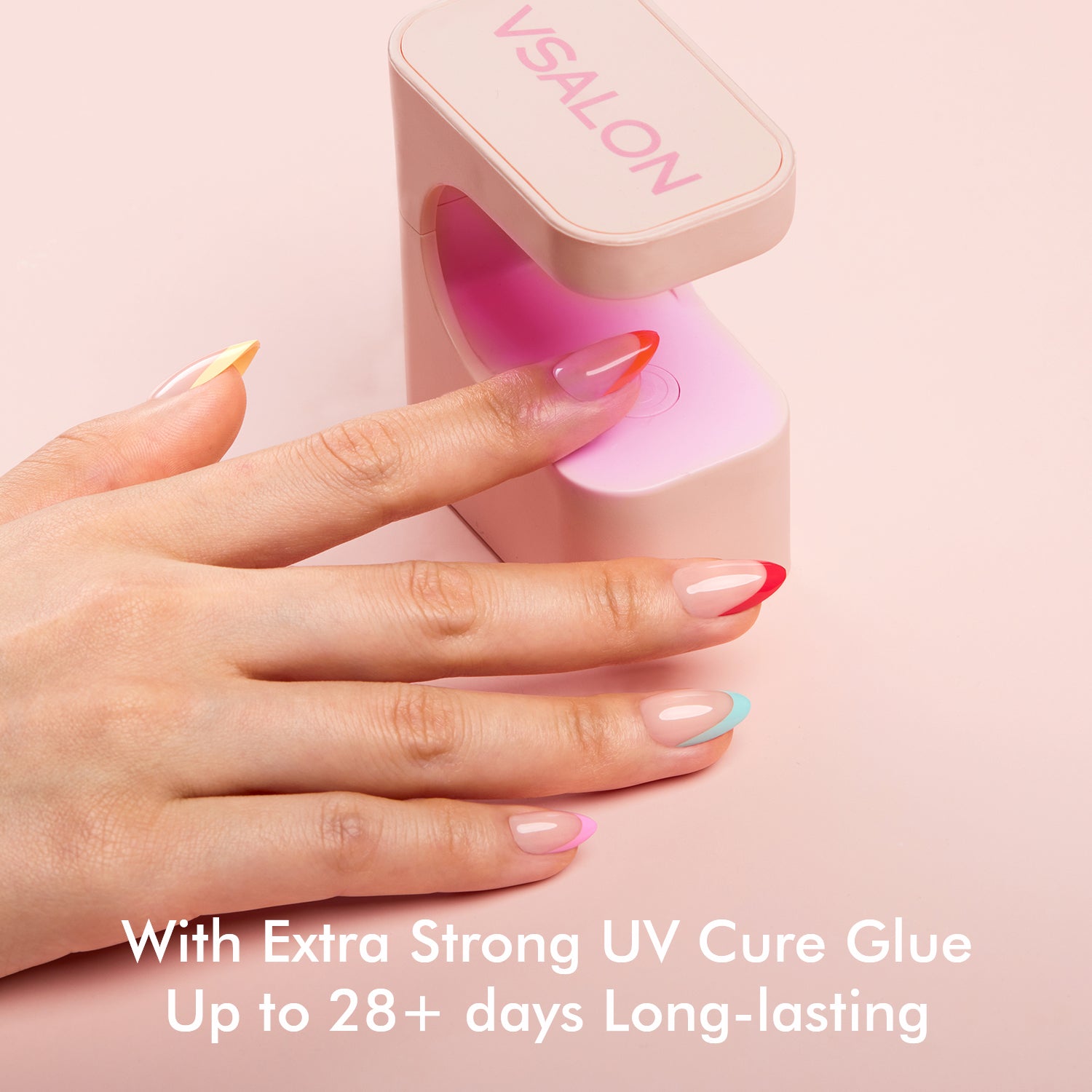 VSALON Nourishment Color Pop French Tips Short Almond Press On Nails - last up to 25+ days, salon-quality durability.
