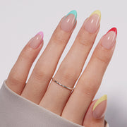 VSALON Nourishment Color Pop French Tips Short Almond Press On Nails - model wearing