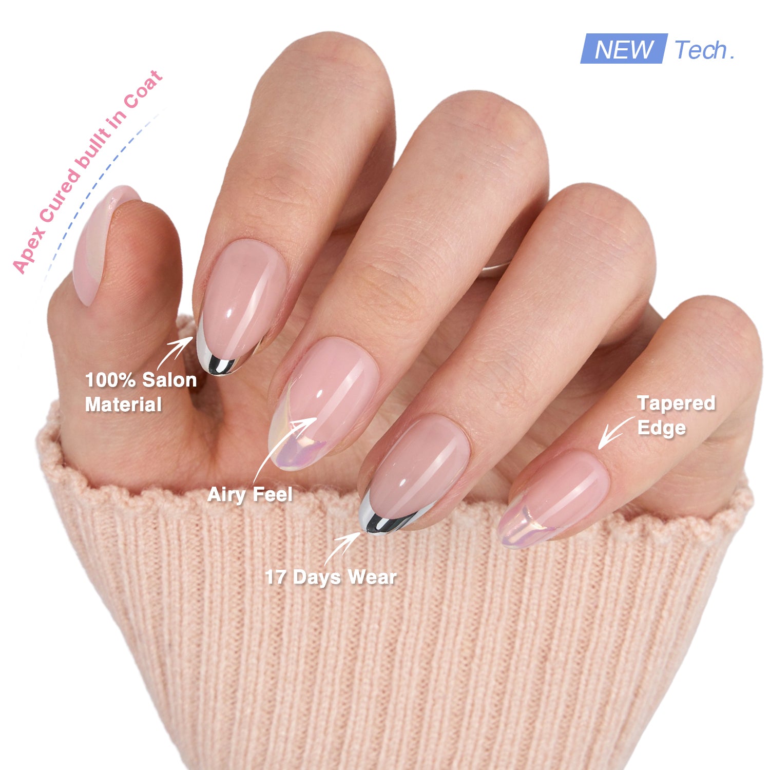 VSALON Dual Glam Nails Discours French Tips Short Almond Press On Nails - salon-quality finish and perfect shine.