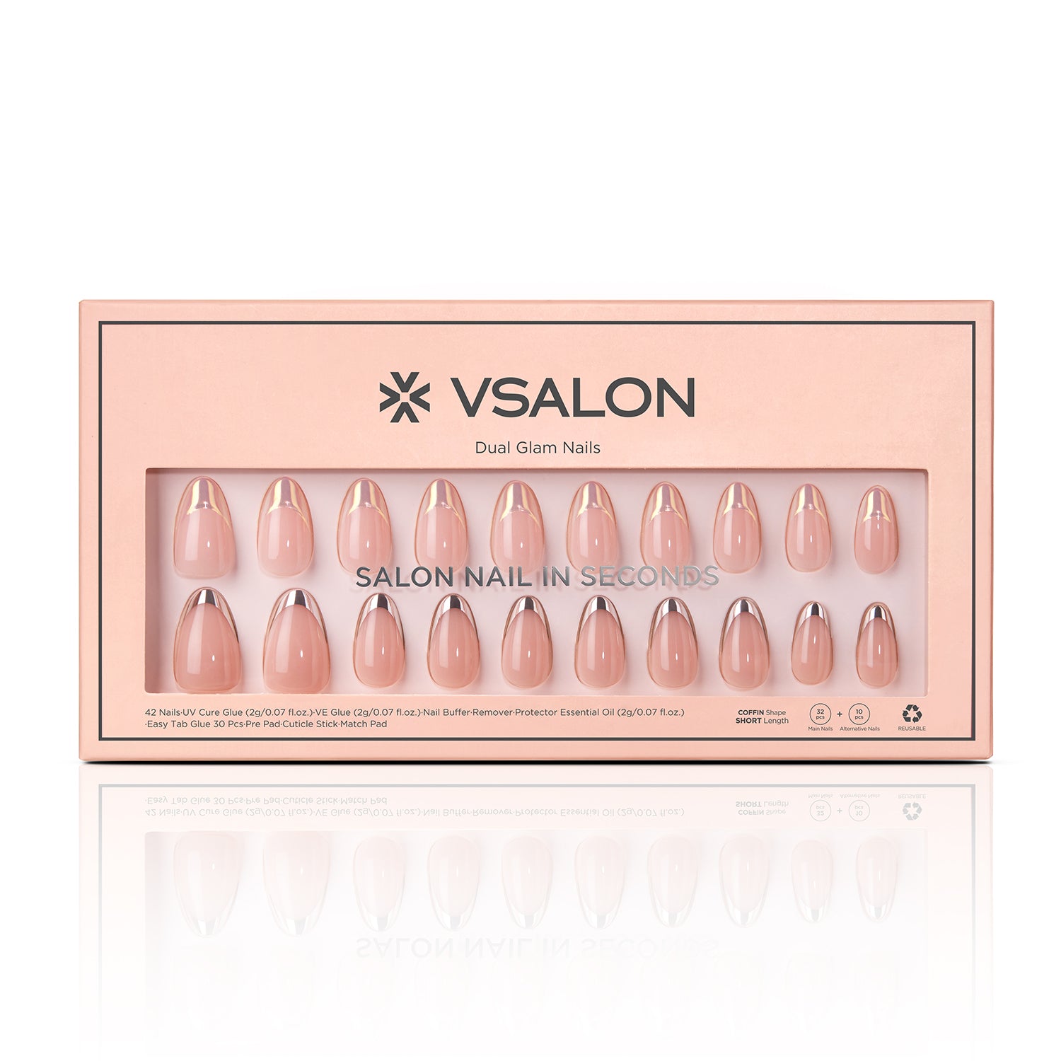 VSALON Dual Glam Nails Discours French Tips Short Almond Press On Nails - easy to apply, salon-quality, lasts 25+ days.