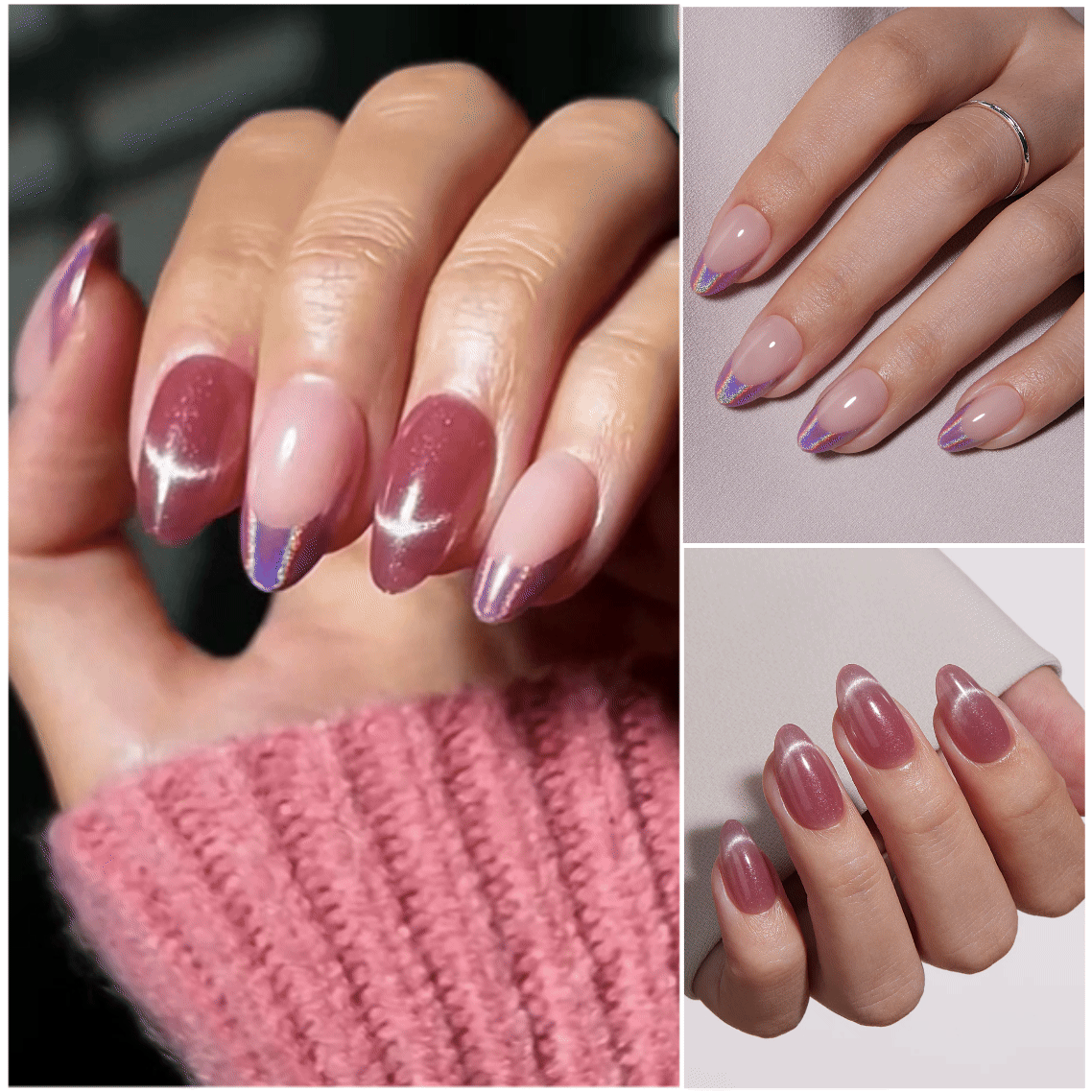 VSALON Dual Glam “Potion” Short Almond Press On Nails – model wearing