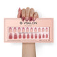 VSALON Dual Glam “Potion” Short Almond Press On Nails – natural look on hand model.