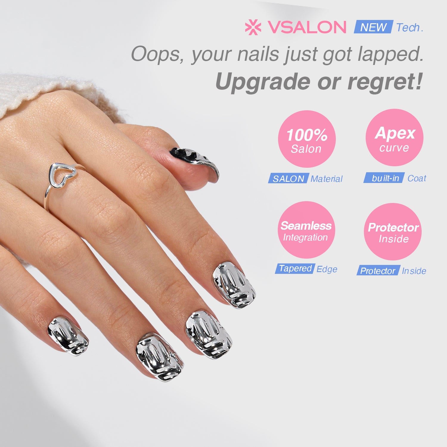 VSALON Nourishment Edge Mirage Rock 3D Textured Short Square Press On Nails - last up to 25+ days, salon-quality durability.