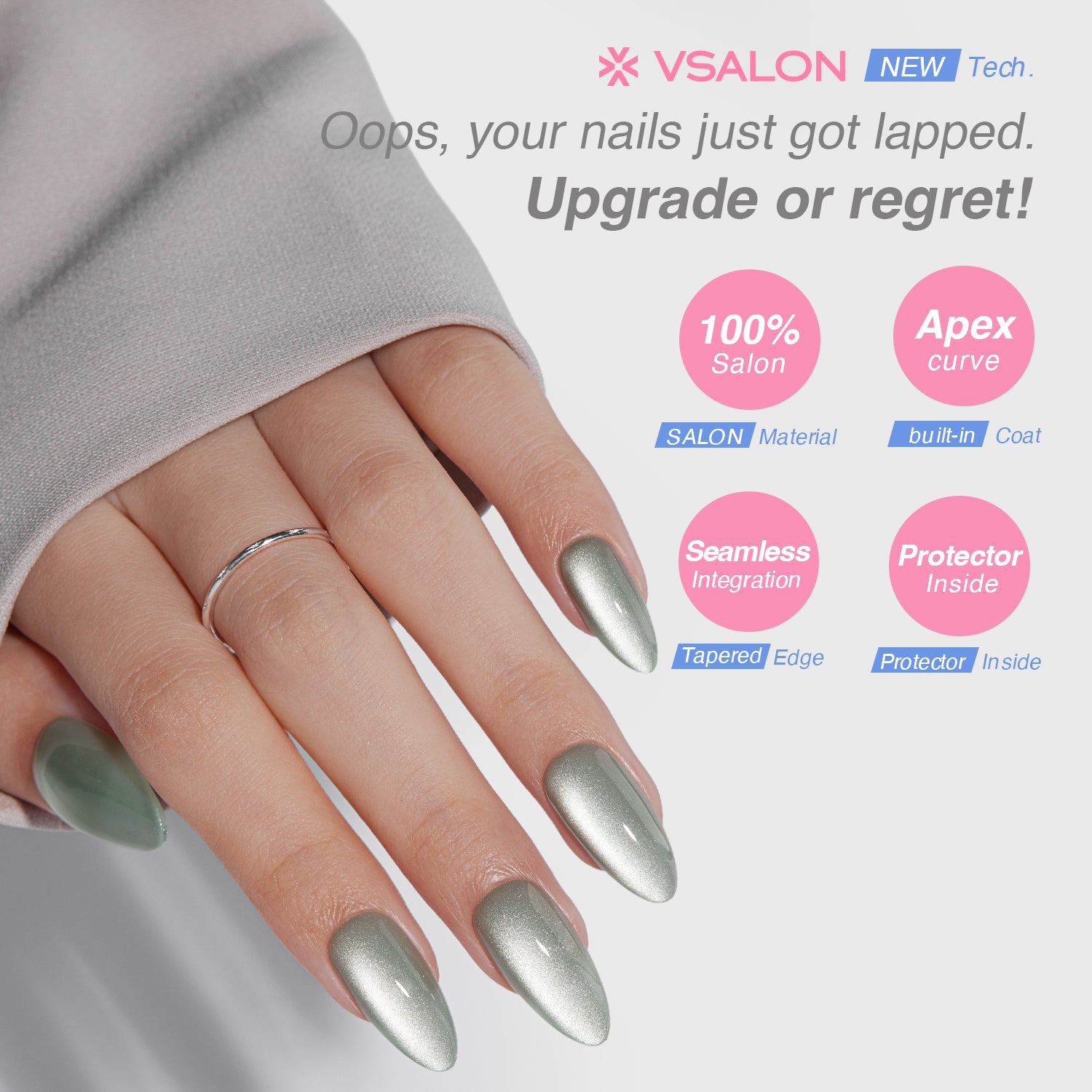 VSALON Nourishment Goblin Cat Eye Short Almond Press On Nails - salon-quality finish and perfect shine.