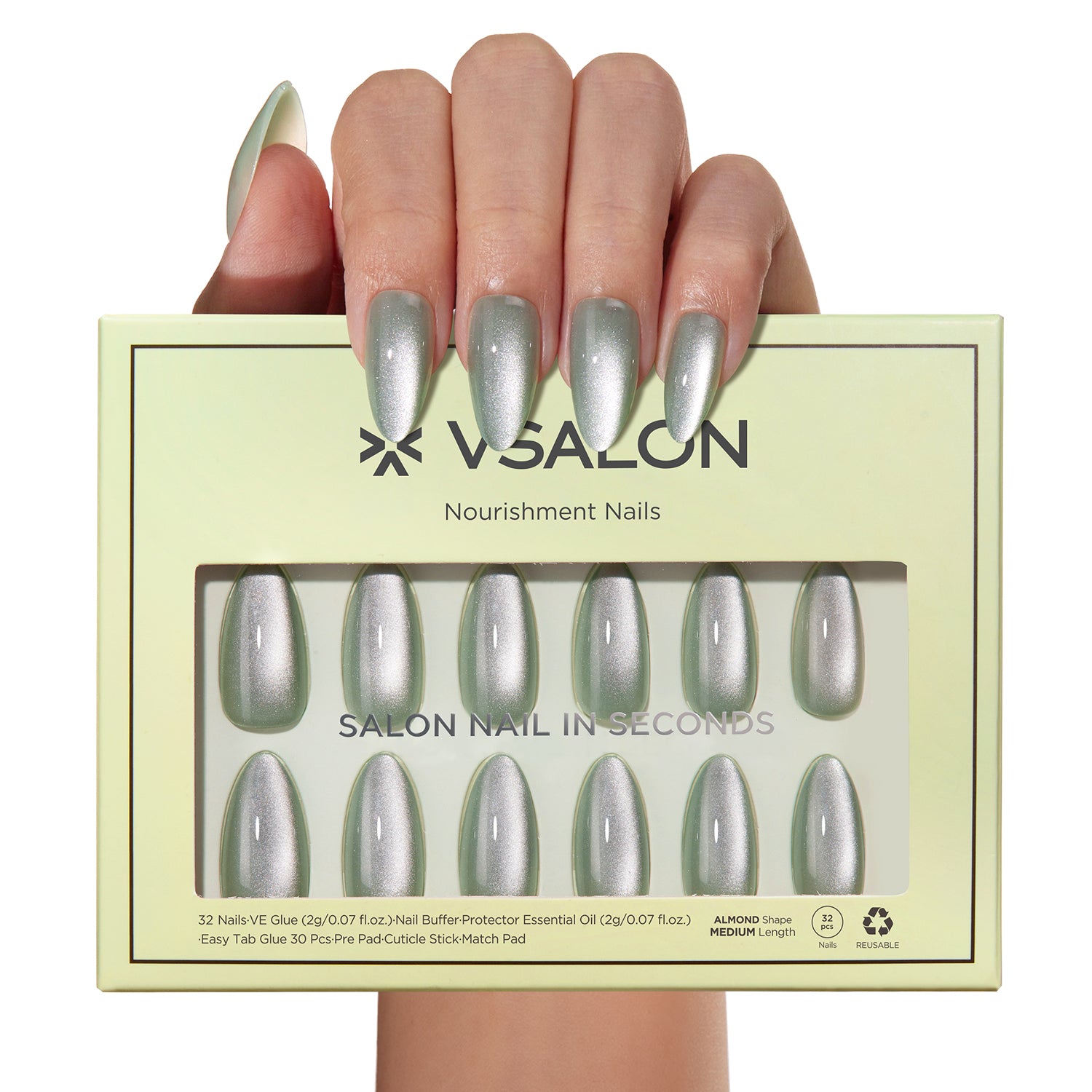 VSALON Nourishment Goblin Cat Eye Short Almond Press On Nails - salon-quality, long-lasting.