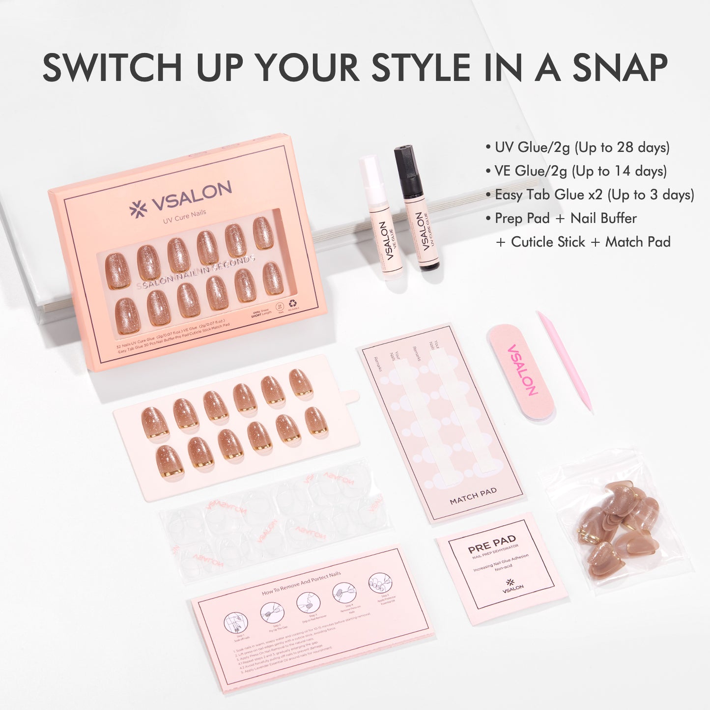 VSALON UV Cure Nails Gold Ring Luxury Short Oval Press On Nails - salon-quality finish and perfect shine.