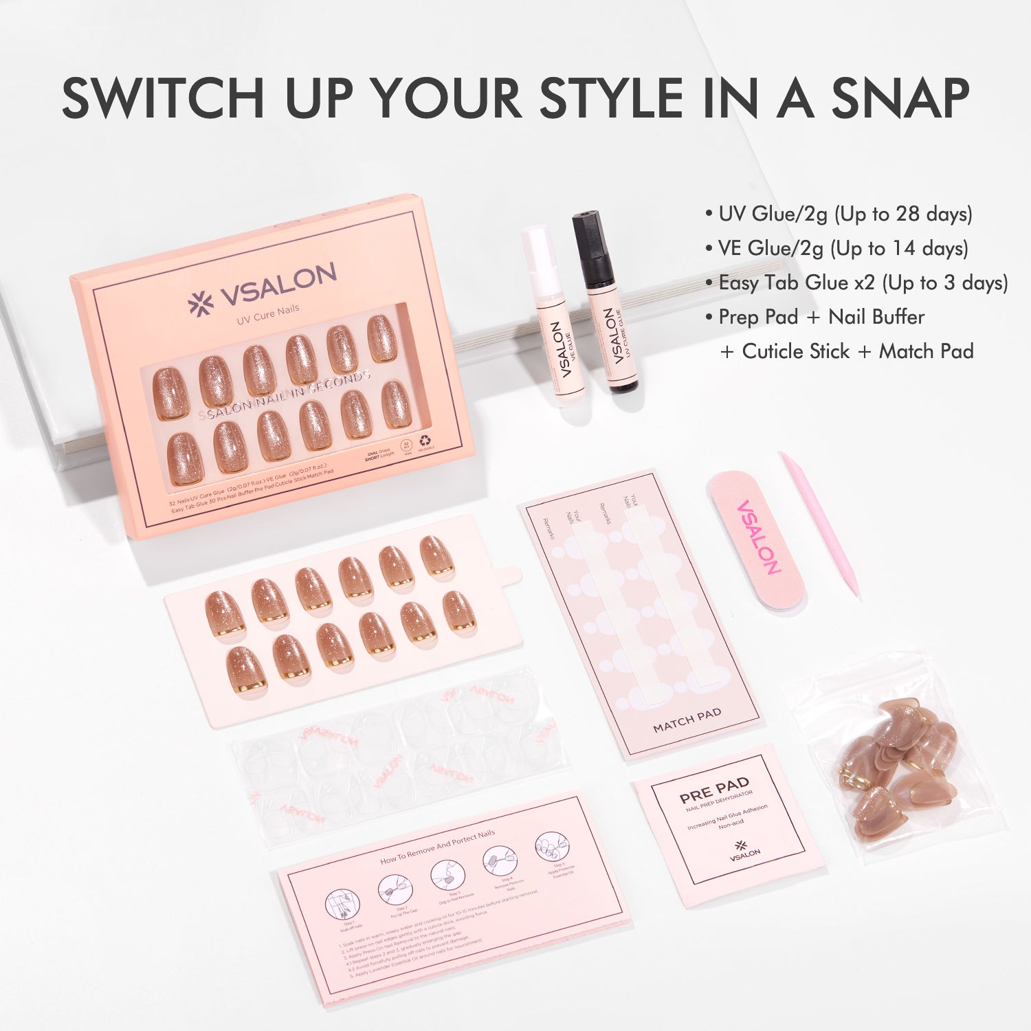 VSALON UV Cure Nails Gold Ring Luxury Short Oval Press On Nails - salon-quality finish and perfect shine.