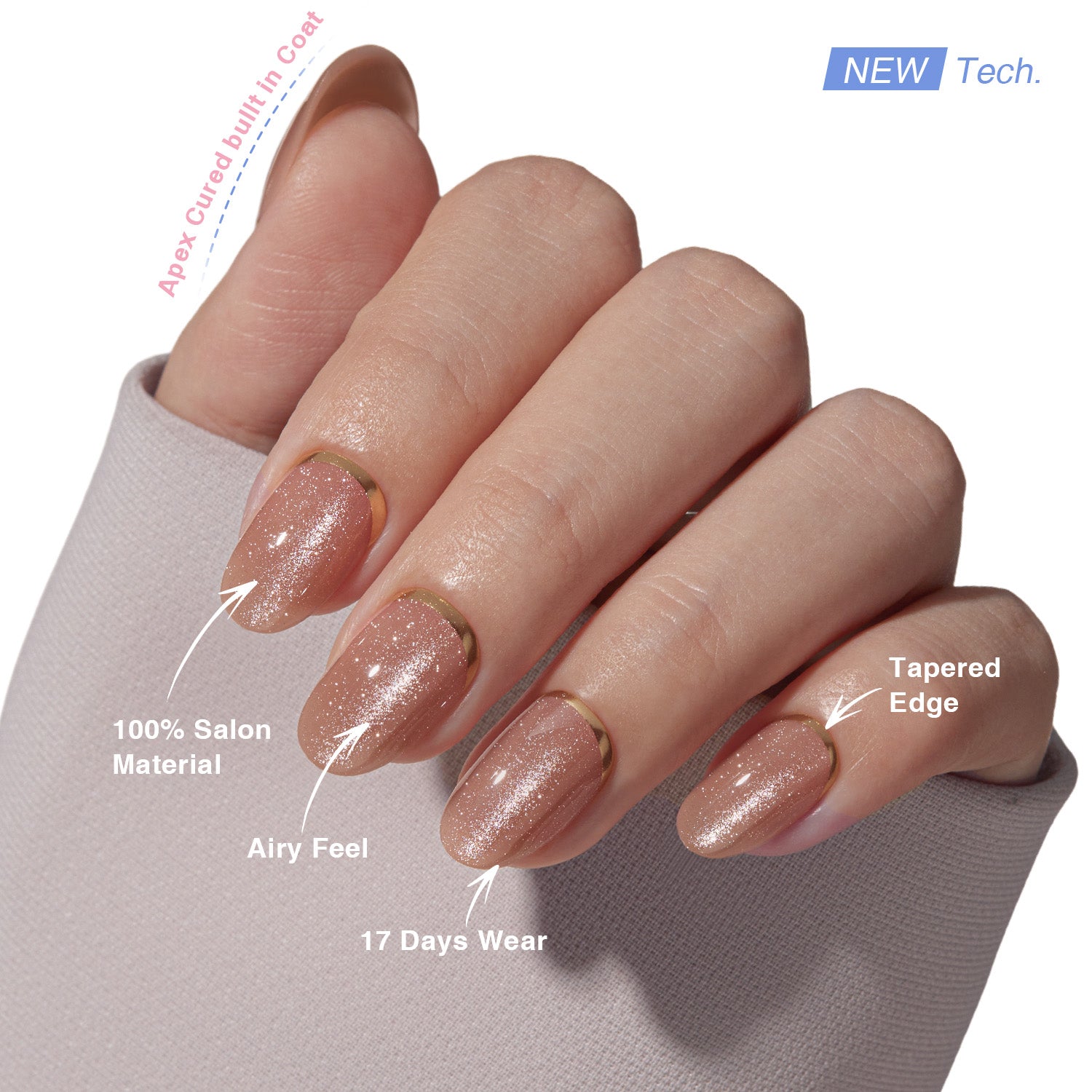 VSALON UV Cure Nails Gold Ring Luxury Short Oval Press On Nails - salon-quality finish and perfect shine.