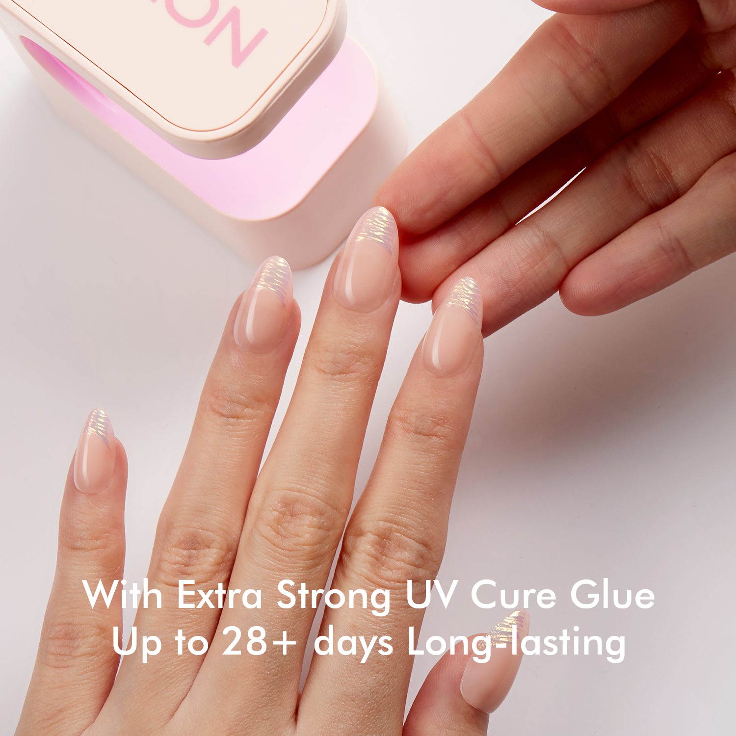 VSALON UV Cure Nails Golden Dream Nude Pink Ombre French Tips Short Almond Press On Nails - last up to 25+ days, salon-quality durability.