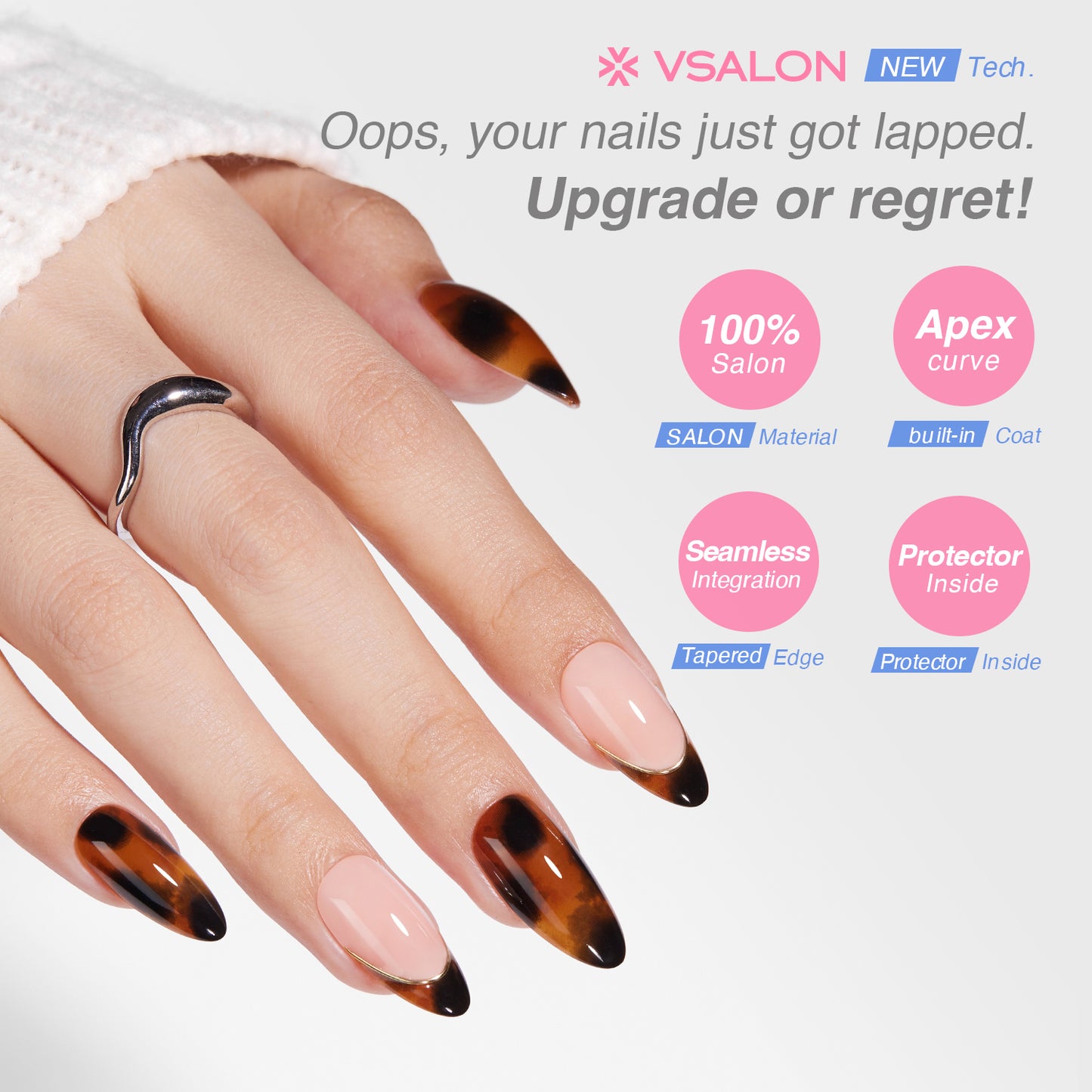 VSALON Nourishment Nails Leopard Luxe Brown Medium Almond Press On Nails - last up to 25+ days, salon-quality durability.