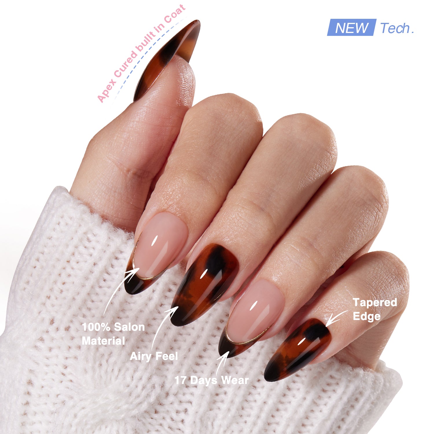 VSALON Nourishment Nails Leopard Luxe Brown Medium Almond Press On Nails - salon-quality finish and perfect shine.