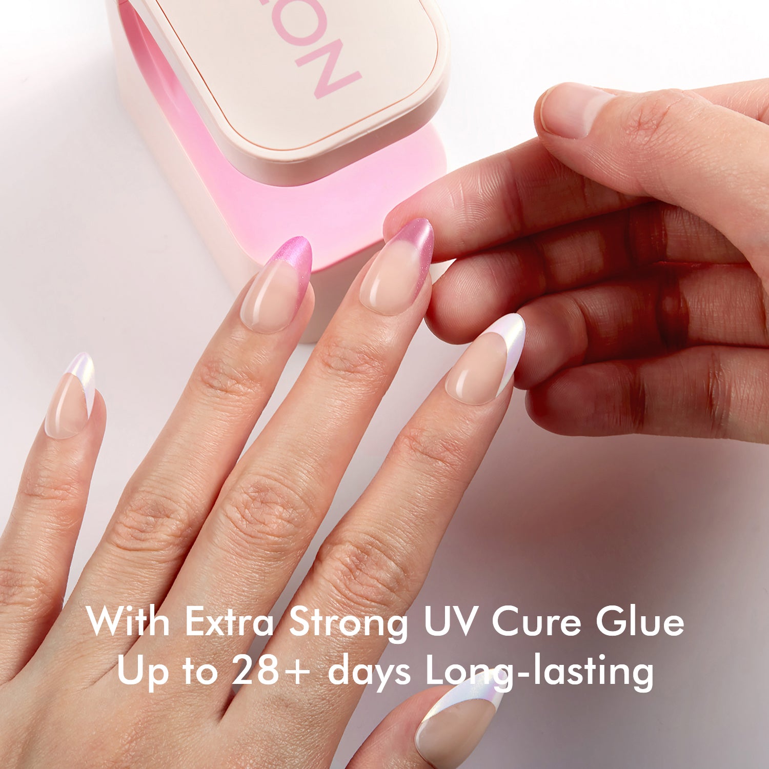 VSALON Dual Glam Nails Liberty Tips Pink French Tips Short Almond Press On Nails - last up to 25+ days, salon-quality durability.