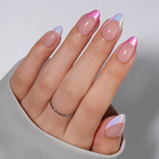 VSALON Dual Glam Nails Liberty Tips Pink French Tips Short Almond Press On Nails - model wearing