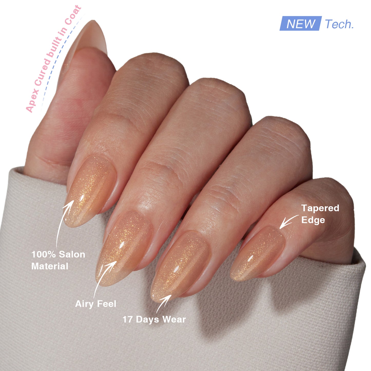 VSALON UV Cure Nails Luxe Pumpkin orange Short Almond Press On Nails - salon-quality finish and perfect shine.