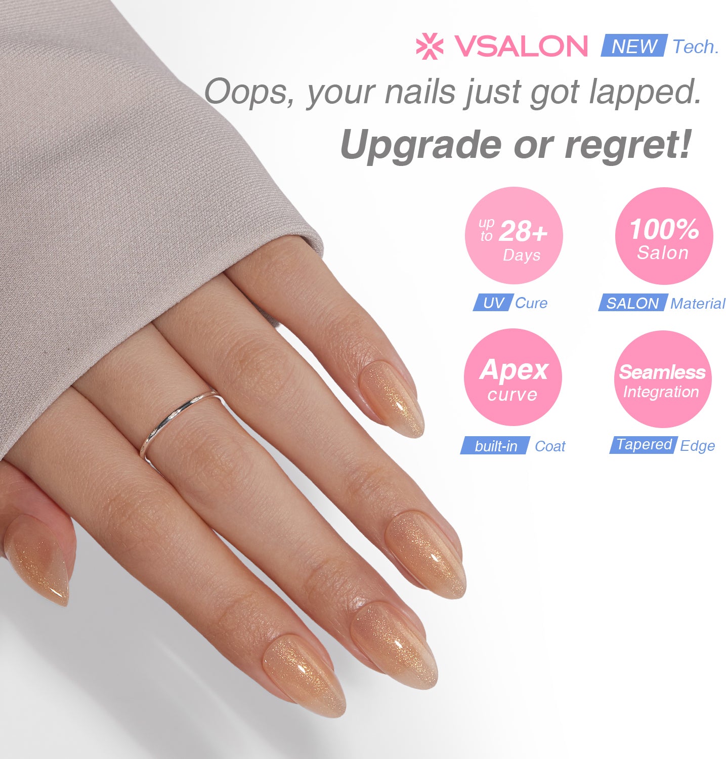 VSALON UV Cure Nails Luxe Pumpkin orange Short Almond Press On Nails - last up to 25+ days, salon-quality durability.