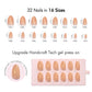 VSALON UV Cure Nails Luxe Pumpkin orange Short Almond Press On Nails Size Chart – shows length and width for each press on nail.