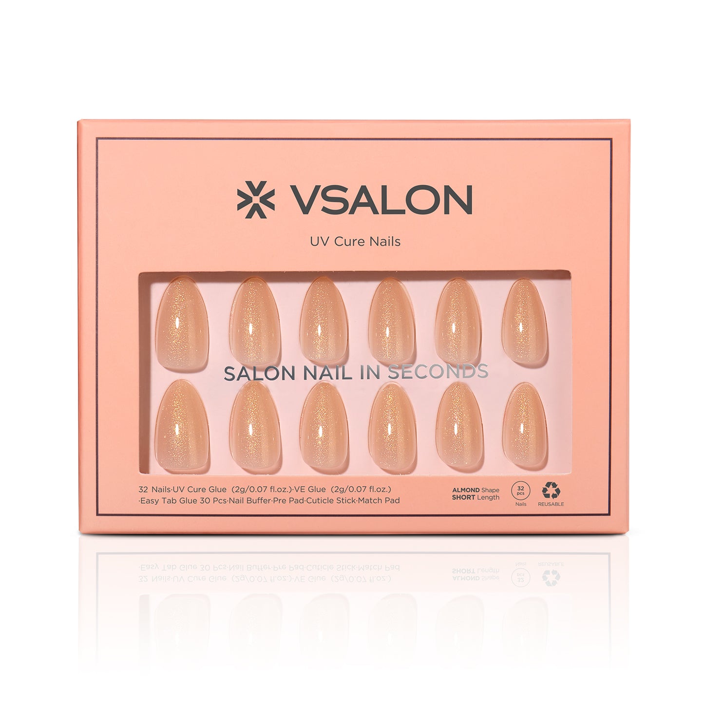 VSALON UV Cure Nails Luxe Pumpkin orange Short Almond Press On Nails - easy to apply, salon-quality, lasts 25+ days.