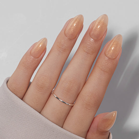 VSALON UV Cure Nails Luxe Pumpkin orange Short Almond Press On Nails - model wearing