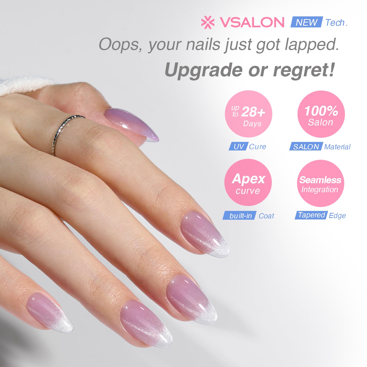 VSALON UV Cure Nails Mist Lilac Lavender Cat Eye Short Almond Press On Nails - salon-quality finish and perfect shine.