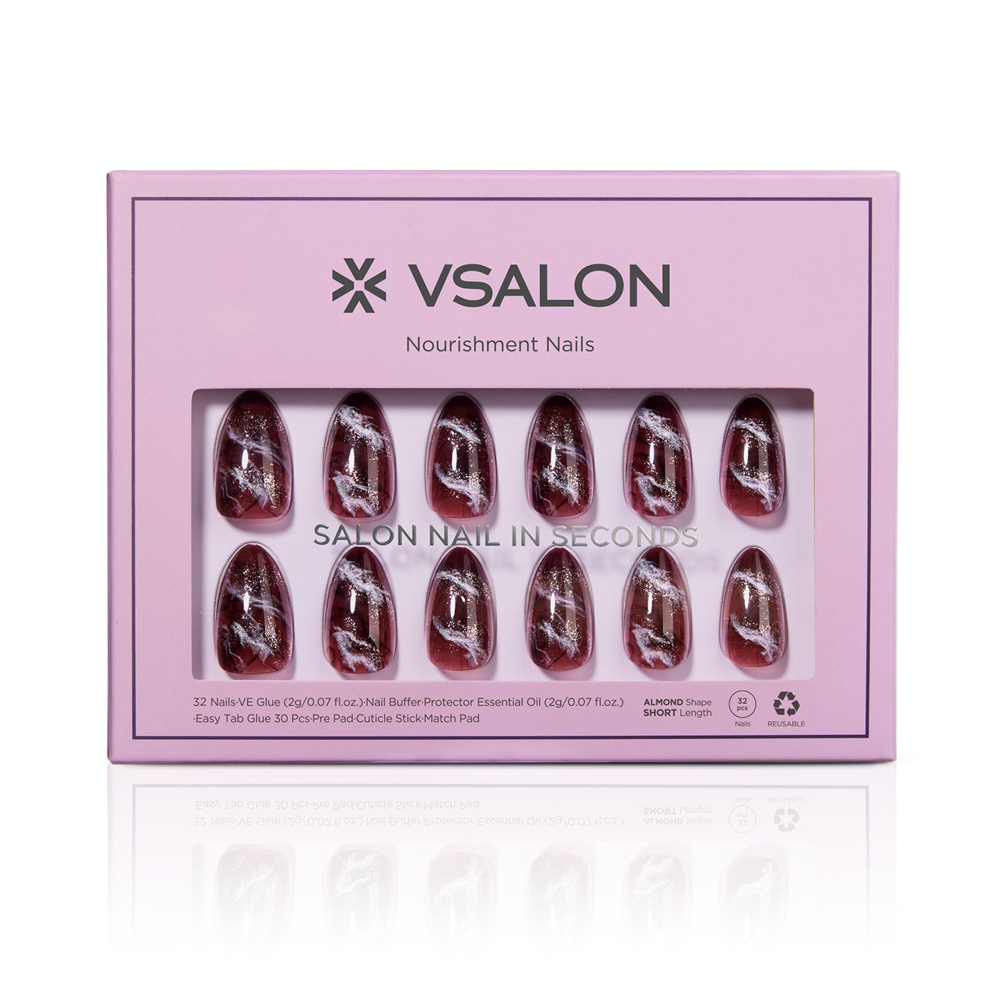 VSALON Nourishment Nails “Mocha Marble”Marble Short Almond Press On Nails – easy to apply, salon-quality, lasts 25+ days.