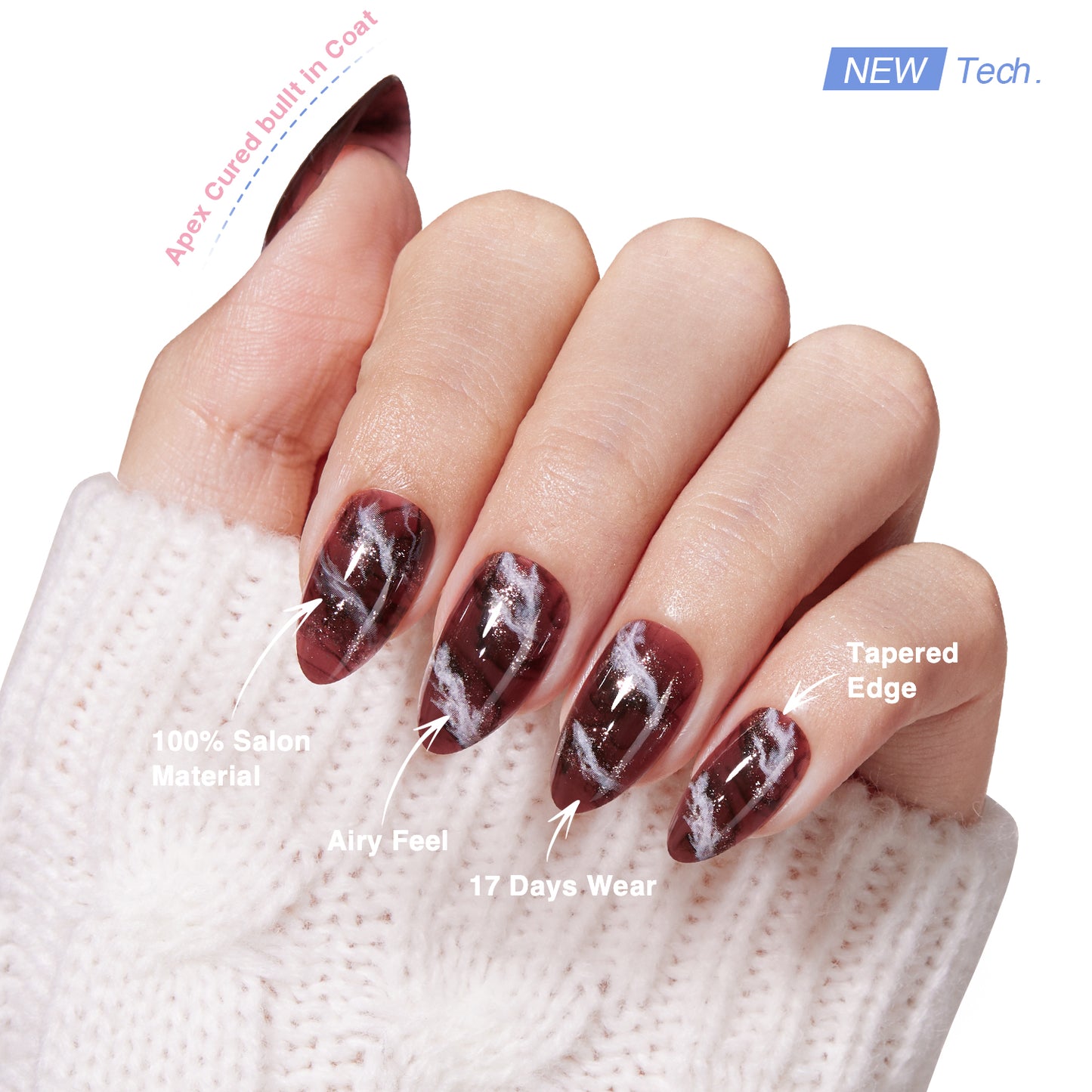 VSALON Nourishment Nails Mocha Marble Short Almond Press On Nails - salon-quality finish and perfect shine.