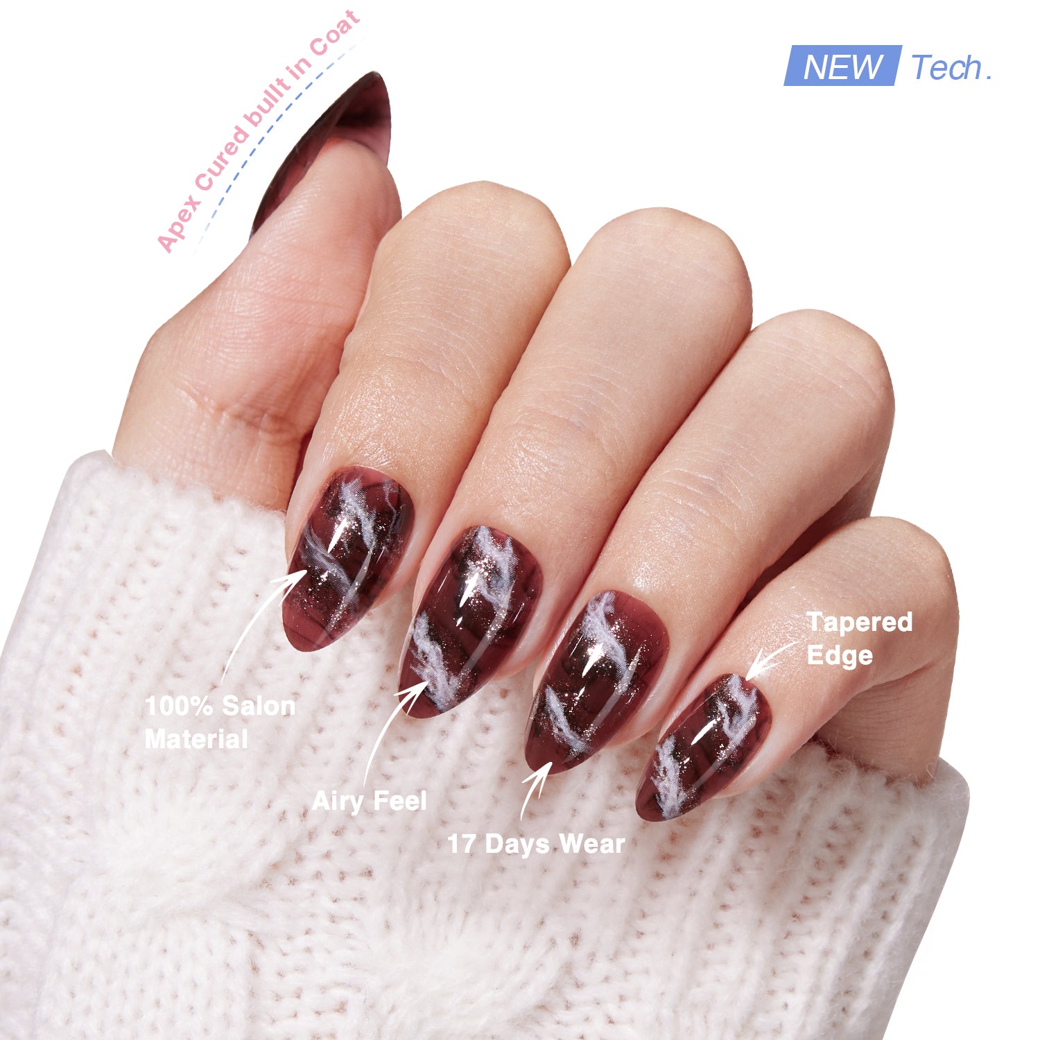 VSALON Nourishment Nails Mocha Marble Short Almond Press On Nails - salon-quality finish and perfect shine.