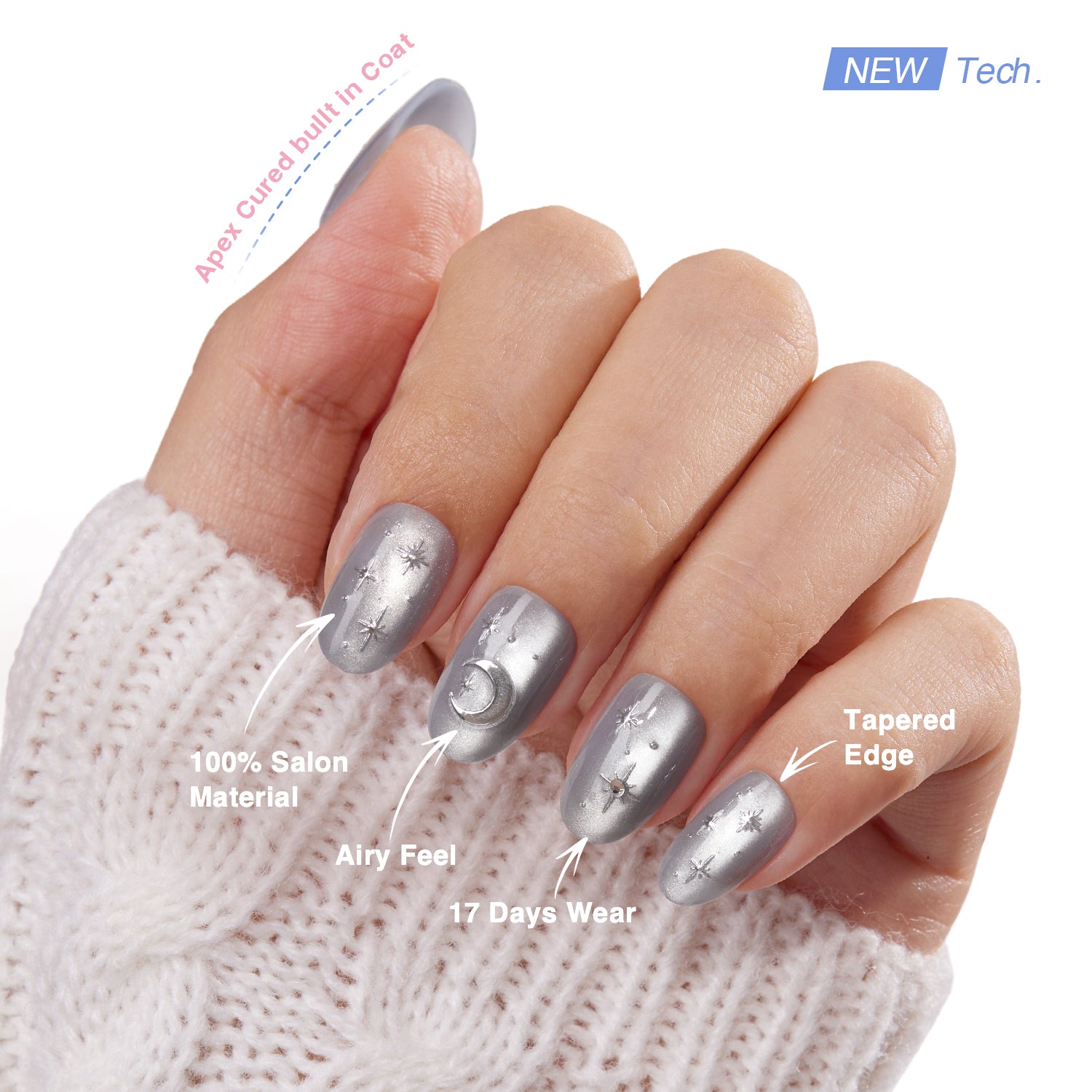 VSALON Nourishment Moonlight Sonata 3D Frosty Star Cat Eye Short Oval Press On Nails - last up to 25+ days, salon-quality durability.