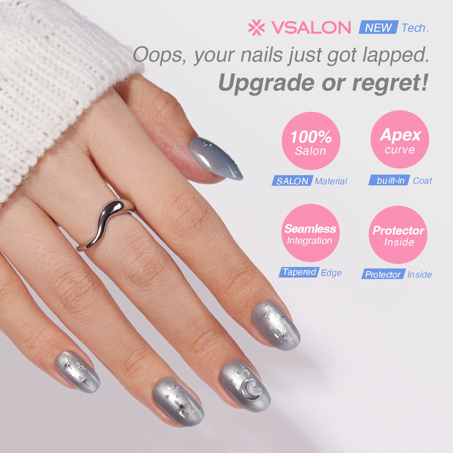 VSALON Nourishment Moonlight Sonata 3D Frosty Star Cat Eye Short Oval Press On Nails - salon-quality finish and perfect shine.