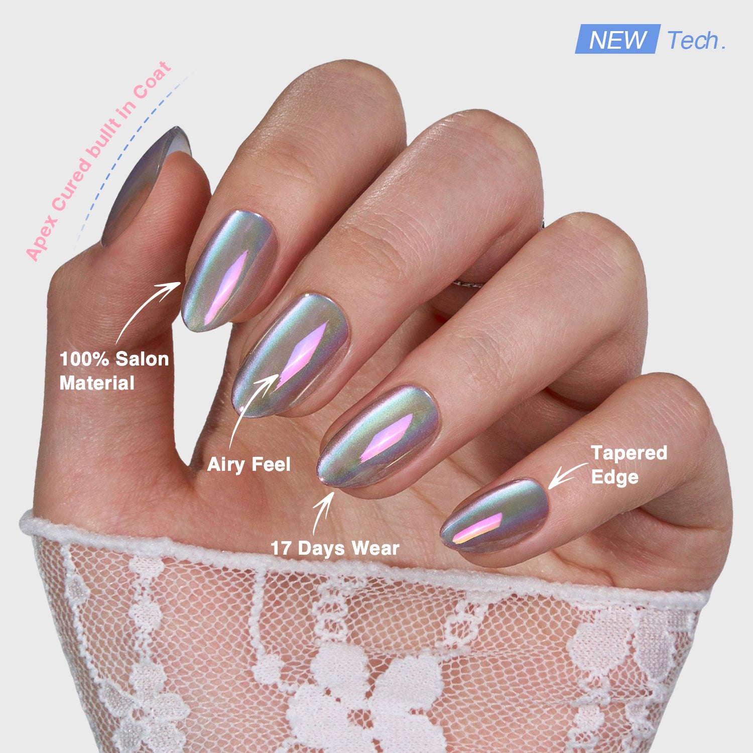 VSALON Nourishment Moonstone Cat Eye Glossy Short Almond Press On Nails - salon-quality finish and perfect shine.