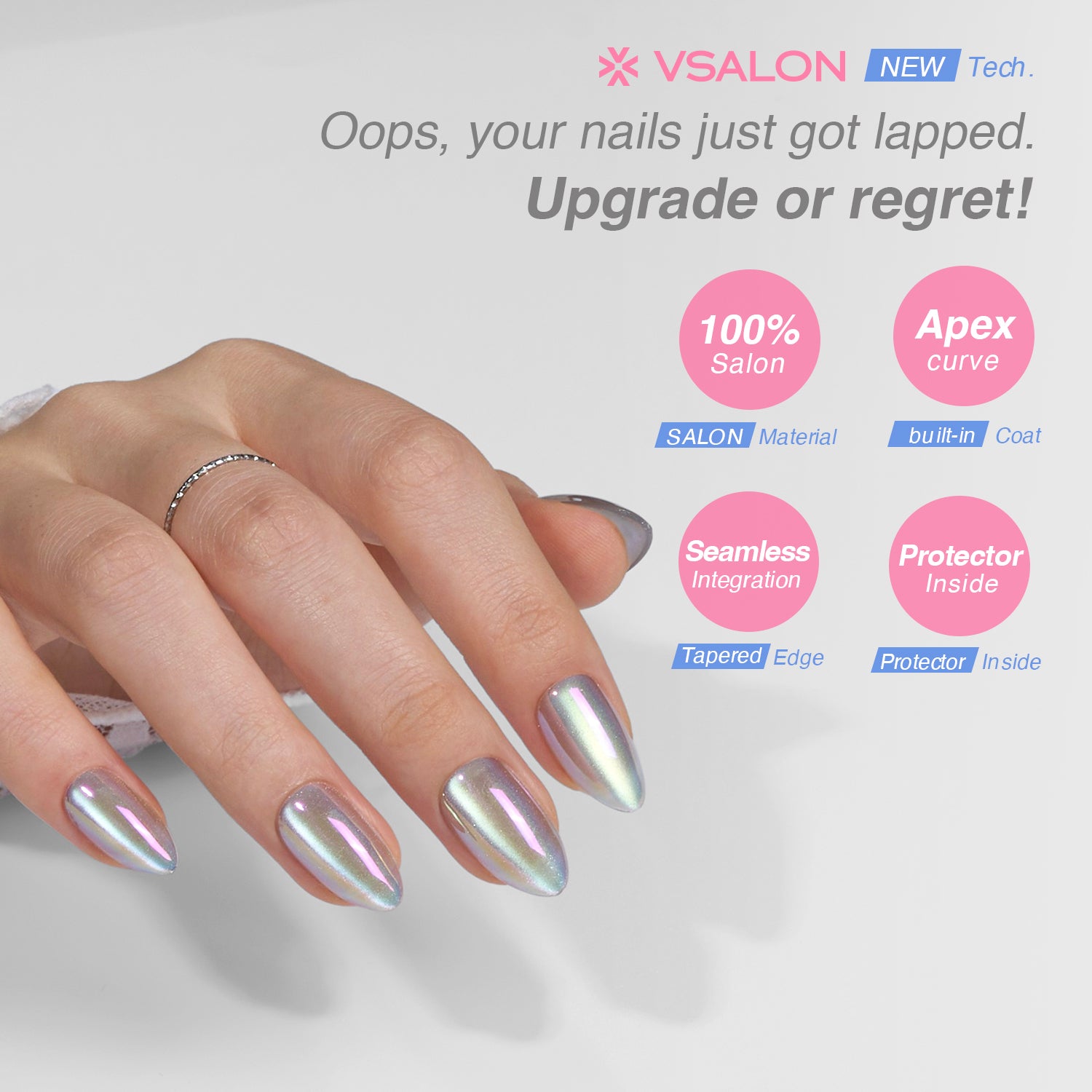 VSALON Nourishment Moonstone Cat Eye Glossy Short Almond Press On Nails - last up to 25+ days, salon-quality durability.