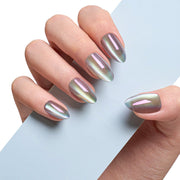 VSALON Nourishment Moonstone Cat Eye Glossy Short Almond Press On Nails - model wearing