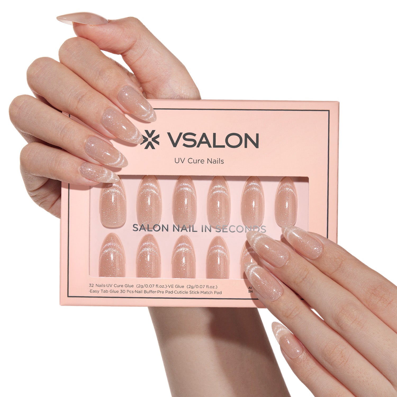 VSALON UV Cure Nails Mummy Minimalist Short Almond Press On Nails - durable, easy to apply at home.