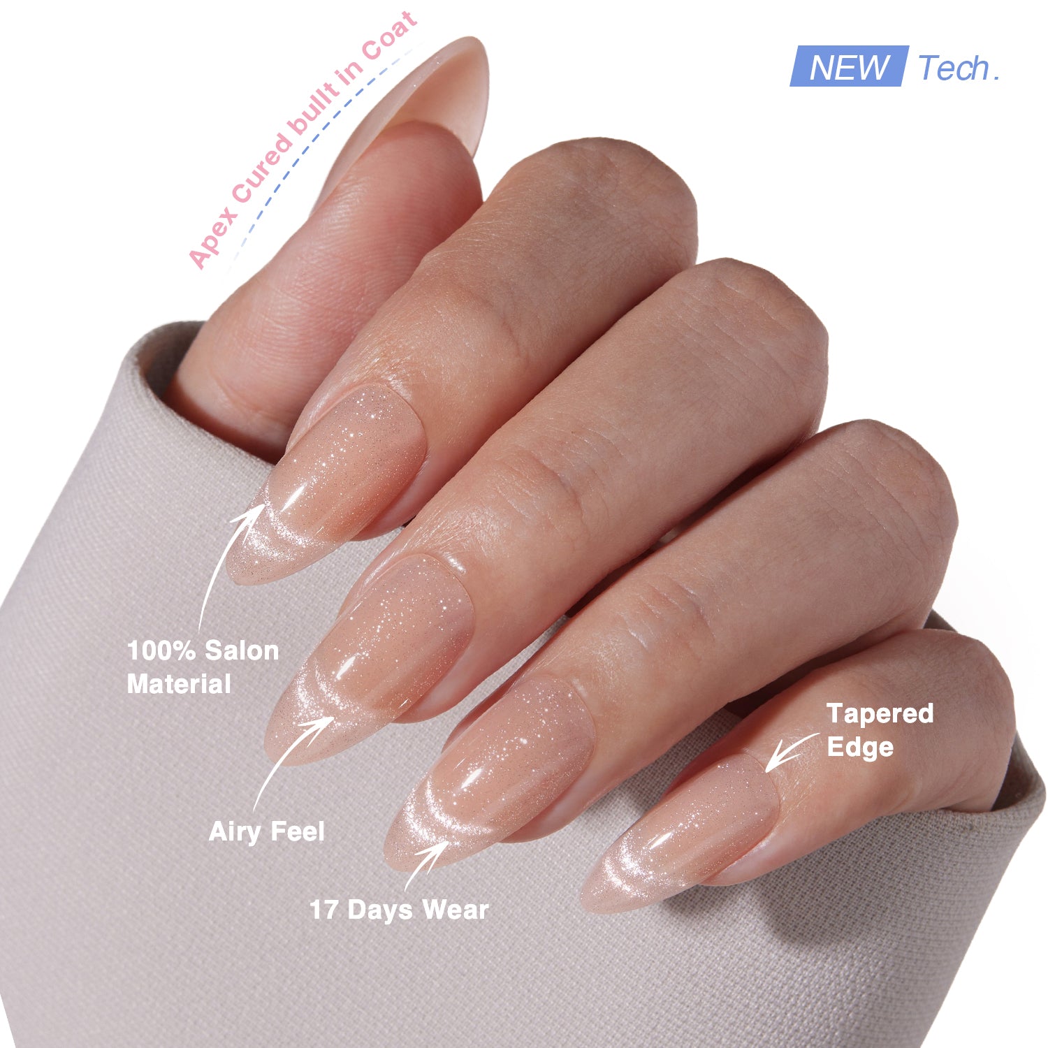 VSALON UV Cure Nails Mummy Minimalist Short Almond Press On Nails - salon-quality finish and perfect shine.