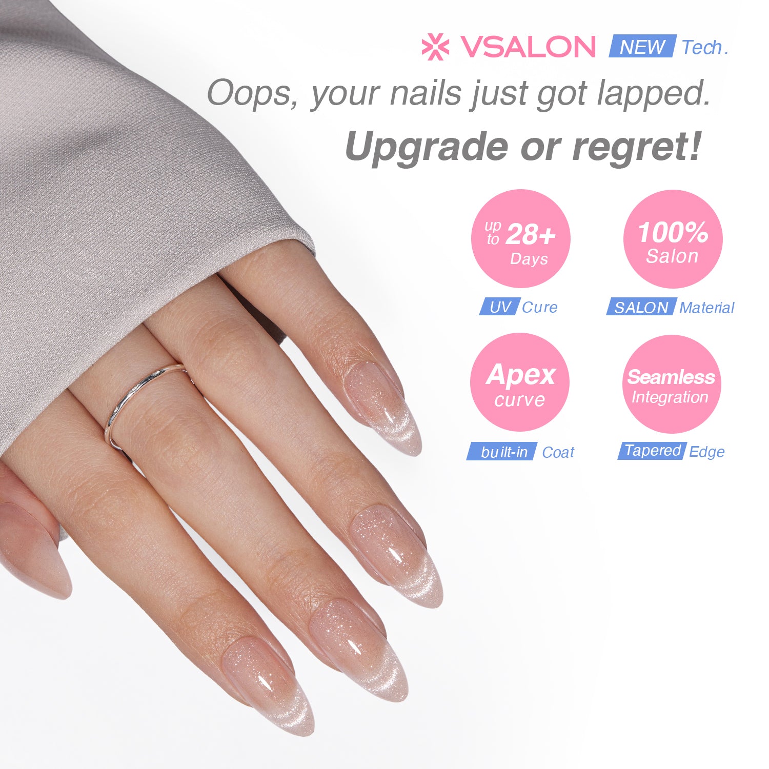 VSALON UV Cure Nails Mummy Minimalist Short Almond Press On Nails - salon-quality finish and perfect shine.