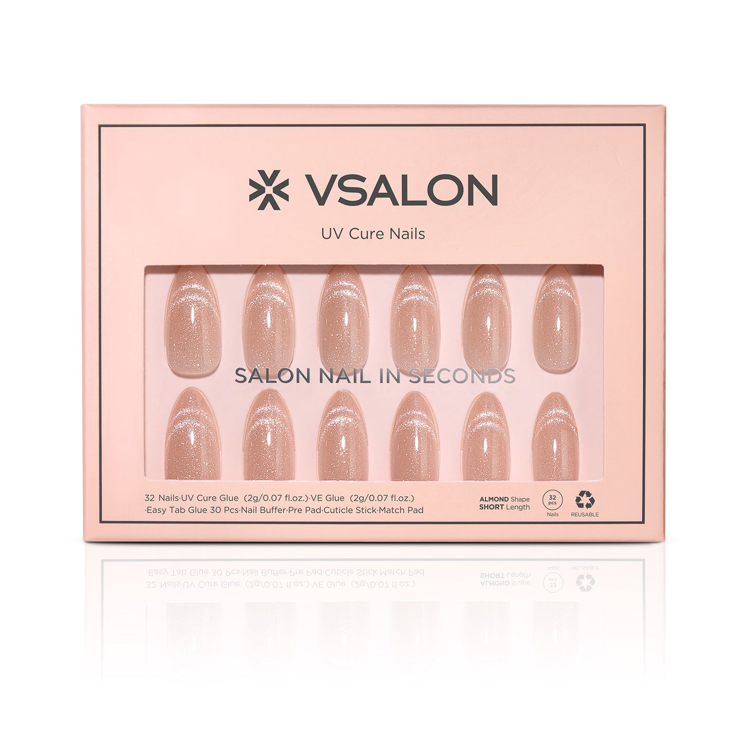 VSALON UV Cure Nails Mummy Minimalist Short Almond Press On Nails - easy to apply, salon-quality, lasts 25+ days.