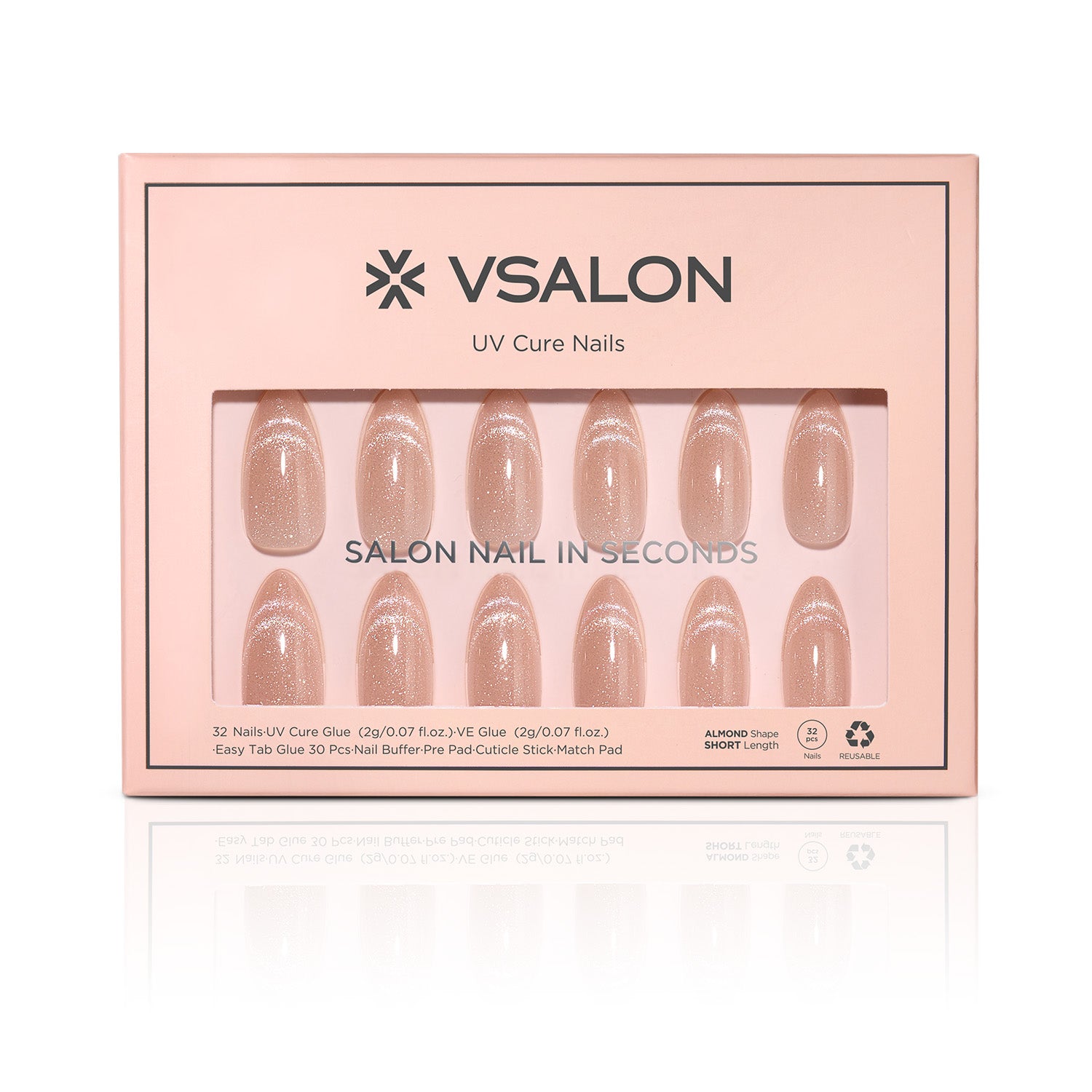 VSALON UV Cure Nails Mummy Minimalist Short Almond Press On Nails - easy to apply, salon-quality, lasts 25+ days.