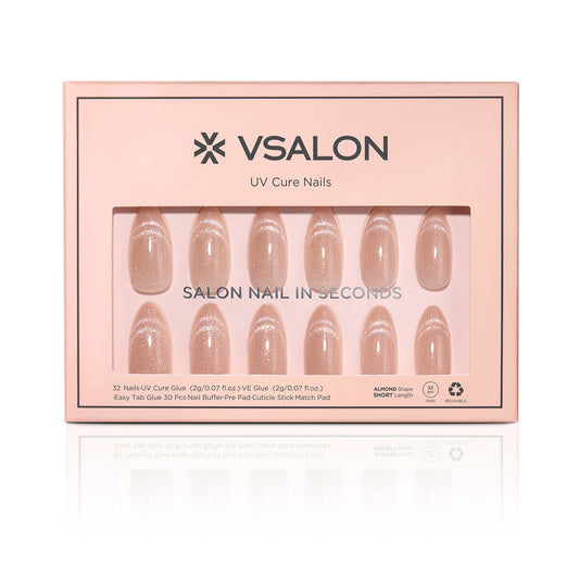 VSALON UV Cure Nails Mummy Minimalist Short Almond Press On Nails - easy to apply, salon-quality, lasts 25+ days.