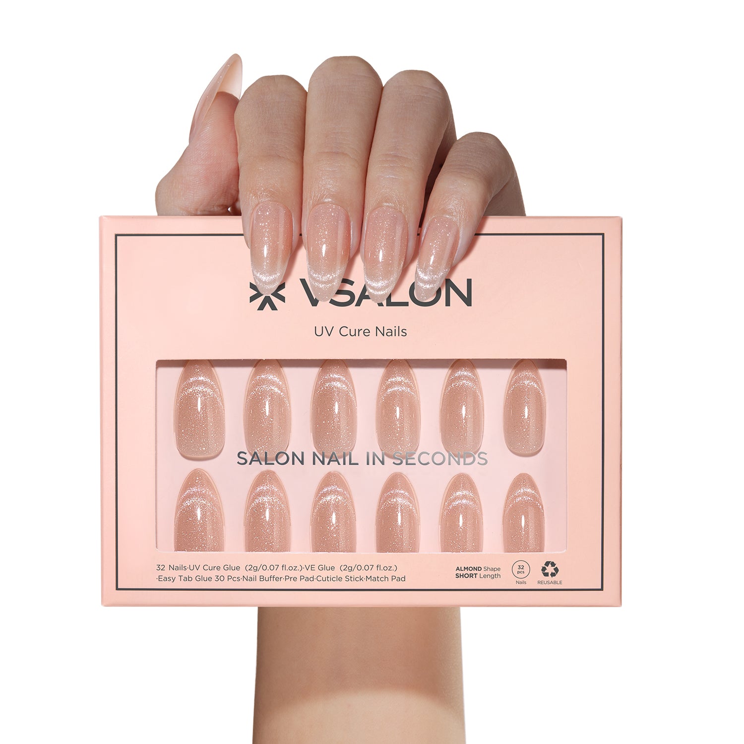 VSALON UV Cure Nails Mummy Minimalist Short Almond Press On Nails - salon-quality, long-lasting.
