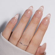 VSALON UV Cure Nails Mummy Minimalist Short Almond Press On Nails - model wearing