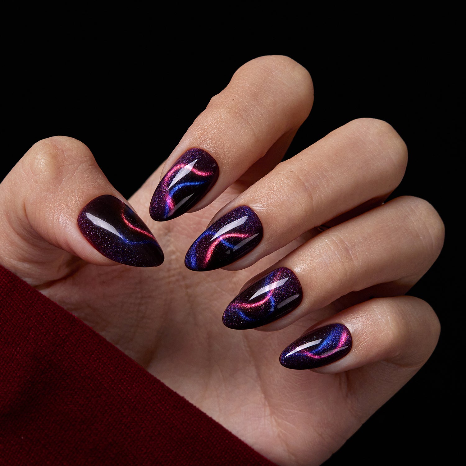 VSALON Nourishment Cosmos Purple Short Almond Press On Nails - elegant look worn on hands