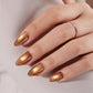 VSALON Nourishment Nails “Truffle Halo” Gold Short Almond Press On Nails – natural look on hand model.