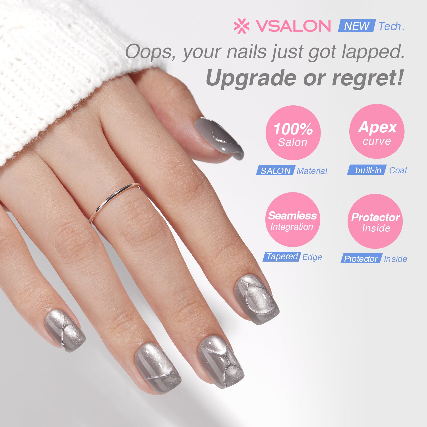 VSALON “Metropolis Beam” Press On Nails – last up to 25+ days, salon-quality durability.