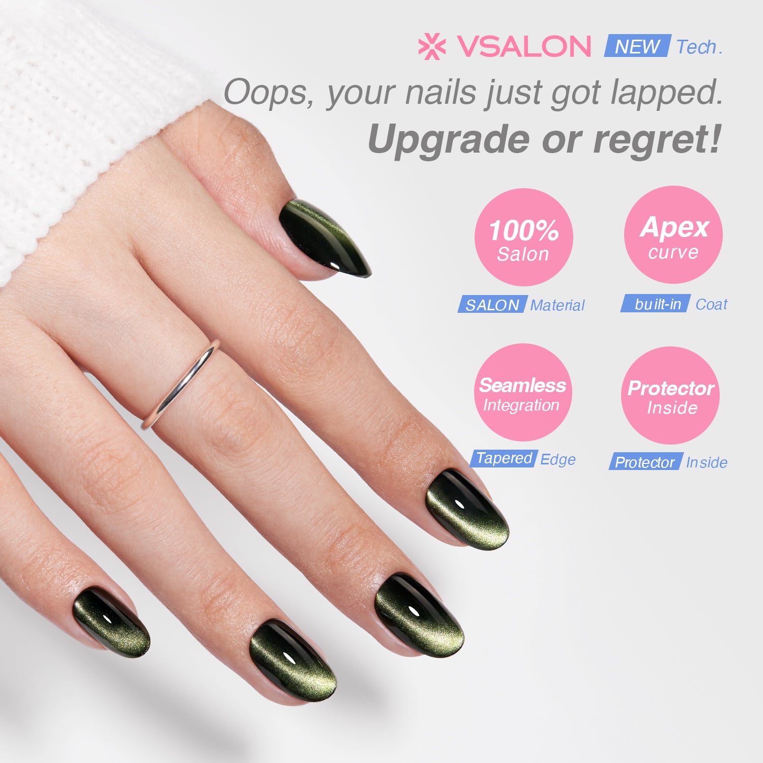 VSALON Nourishment Nails“Velvet Moss” Press On Nails – salon-quality finish and perfect shine.