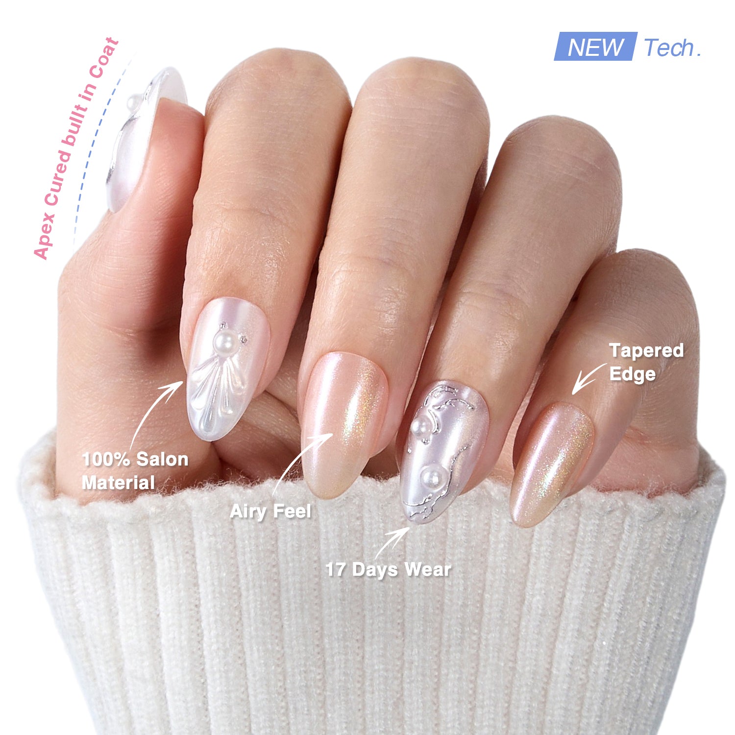 VSALON Dual Glam Nails Patriot Pearl Pearl Solid Color Short Almond Press On Nails - salon-quality finish and perfect shine.