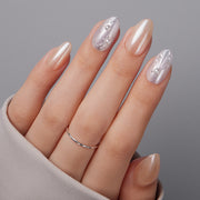 VSALON Dual Glam Nails Patriot Pearl Pearl Solid Color Short Almond Press On Nails - model wearing