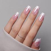 VSALON Nourishment Pink Bliss Pink French Tips Glossy Short Coffin Press On Nails - model wearing