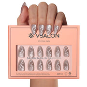 VSALON UV Cure Nails Polar Cat Eye Short Almond Press On Nails - salon-quality, long-lasting.